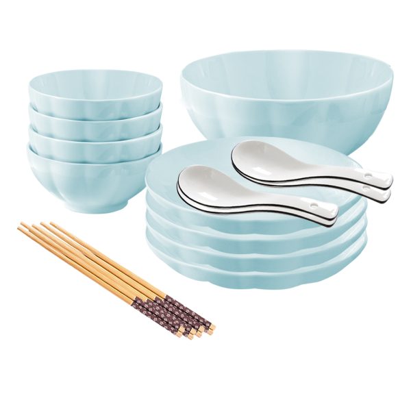 1-SOGA Light Blue Japanese Style Ceramic Dinnerware Crockery Soup Bowl Plate Server Kitchen Home Decor Set of 9