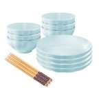 1-SOGA Light Blue Japanese Style Ceramic Dinnerware Crockery Soup Bowl Plate Server Kitchen Home Decor Set of 10