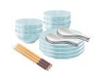 1-SOGA Light Blue Japanese Style Ceramic Dinnerware Crockery Soup Bowl Plate Server Kitchen Home Decor Set of 10