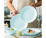 4-SOGA Light Blue Japanese Style Ceramic Dinnerware Crockery Soup Bowl Plate Server Kitchen Home Decor Set of 10