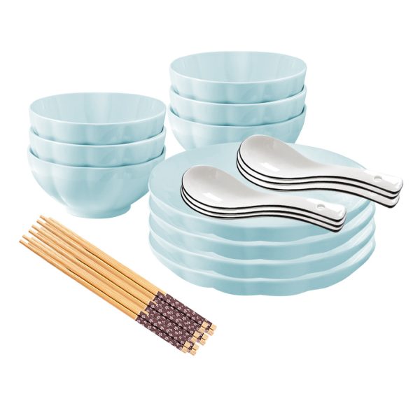 1-SOGA Light Blue Japanese Style Ceramic Dinnerware Crockery Soup Bowl Plate Server Kitchen Home Decor Set of 10