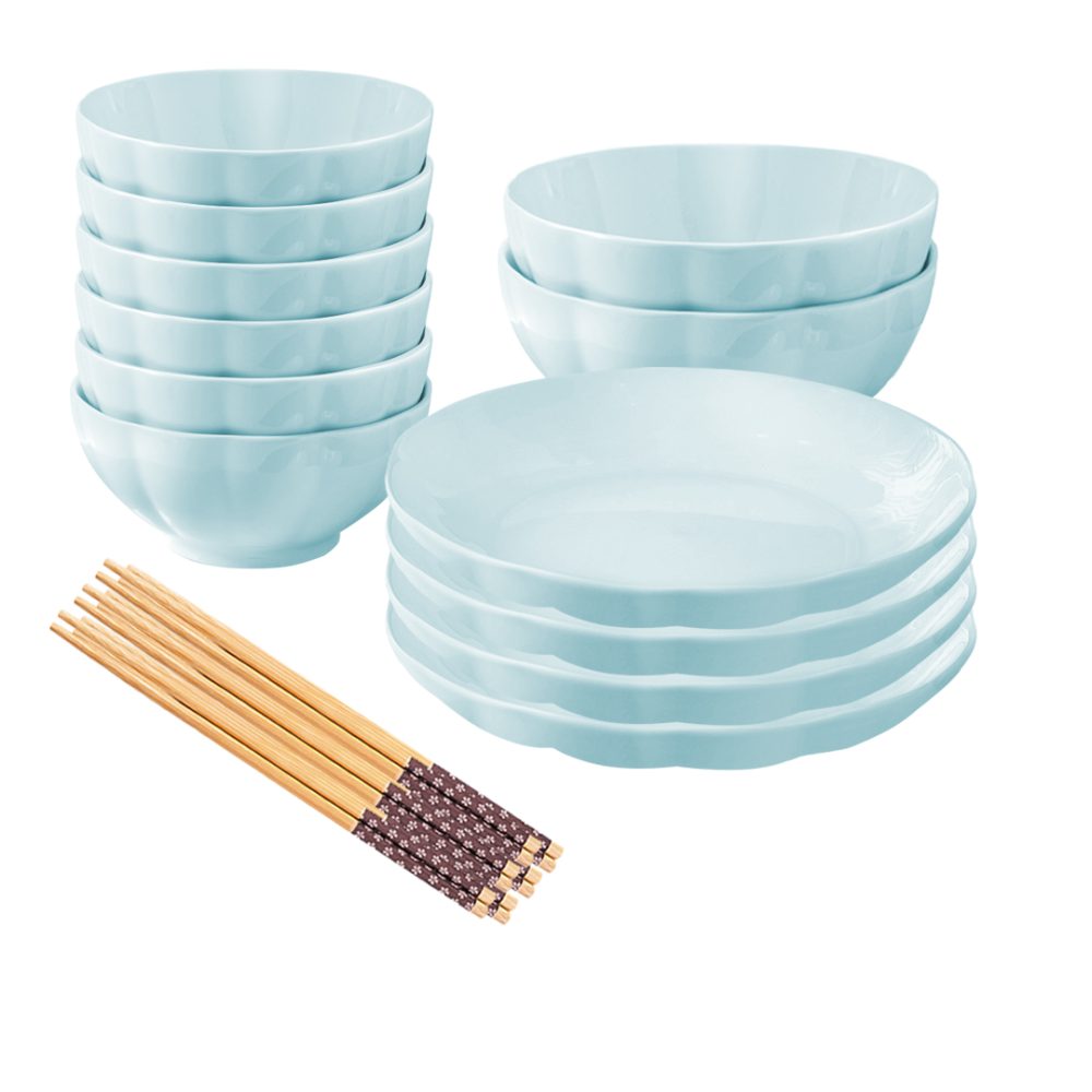1-SOGA Light Blue Japanese Style Ceramic Dinnerware Crockery Soup Bowl Plate Server Kitchen Home Decor Set of 12