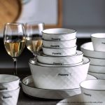 4-SOGA Diamond Pattern Ceramic Dinnerware Crockery Soup Bowl Plate Server Kitchen Home Decor Set of 8