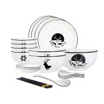 1-SOGA White Antler Printed Ceramic Dinnerware Set Crockery Soup Bowl Plate Server Kitchen Home Decor Set of 13