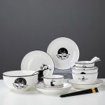 3-SOGA White Antler Printed Ceramic Dinnerware Set Crockery Soup Bowl Plate Server Kitchen Home Decor Set of 13