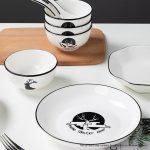 7-SOGA White Antler Printed Ceramic Dinnerware Set Crockery Soup Bowl Plate Server Kitchen Home Decor Set of 13