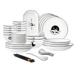 1-SOGA White Antler Printed Ceramic Dinnerware Set Crockery Soup Bowl Plate Server Kitchen Home Decor Set of 34
