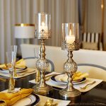 5-SOGA 2X 47cm Glass Candle Holder Candle Stand Glass/Metal