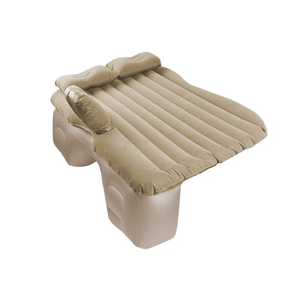 1-SOGA Beige Stripe Inflatable Car Mattress Portable Camping Rest Air Bed Travel Compact Sleeping Kit Essentials