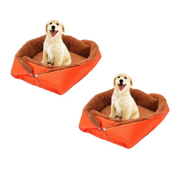 1-SOGA 2X Orange Dual-purpose Cushion Nest Cat Dog Bed Warm Plush Kennel Mat Pet Home Travel Essentials