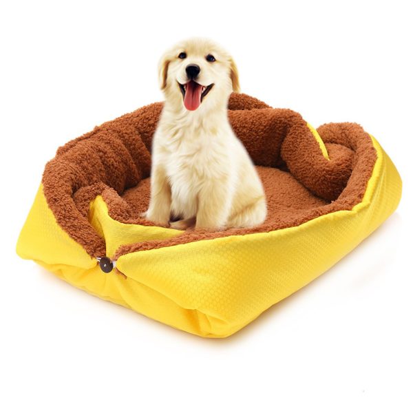 1-SOGA Yellow Dual-purpose Cushion Nest Cat Dog Bed Warm Plush Kennel Mat Pet Home Travel Essentials