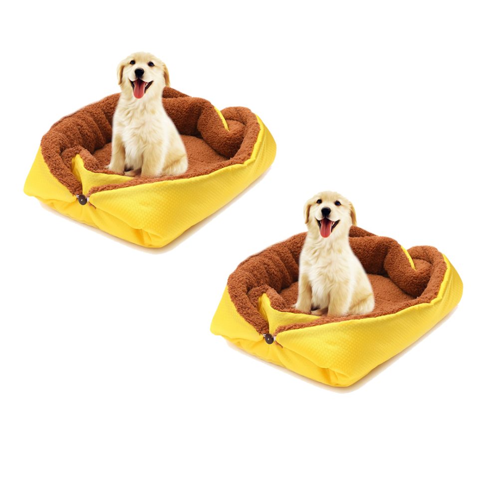 1-SOGA 2X Yellow Dual-purpose Cushion Nest Cat Dog Bed Warm Plush Kennel Mat Pet Home Travel Essentials