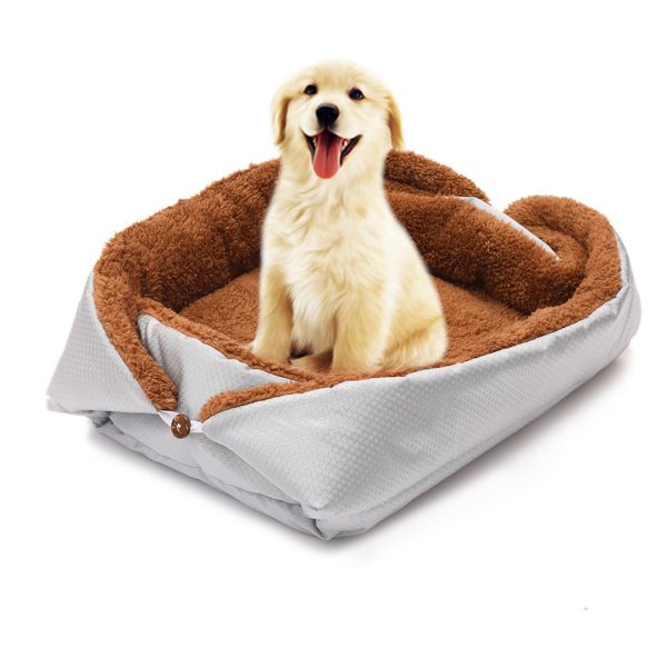1-SOGA Silver Dual-purpose Cushion Nest Cat Dog Bed Warm Plush Kennel Mat Pet Home Travel Essentials