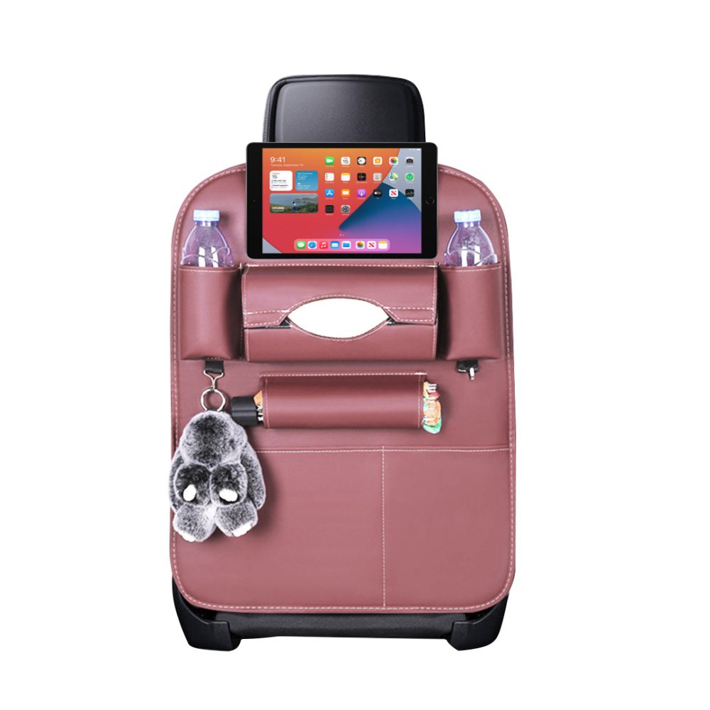 1-SOGA PVC Leather Car Back Seat Storage Bag Multi-Pocket Organizer Backseat and iPad Mini Holder Coffee