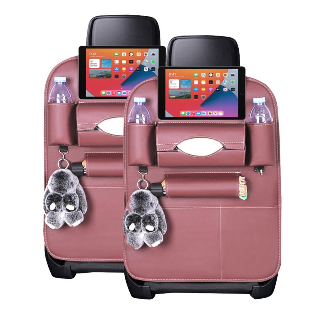 1-SOGA 2X PVC Leather Car Back Seat Storage Bag Multi-Pocket Organizer Backseat and iPad Mini Holder Coffee