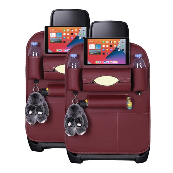 1-SOGA 2X PVC Leather Car Back Seat Storage Bag Multi-Pocket Organizer Backseat and iPad Mini Holder Red