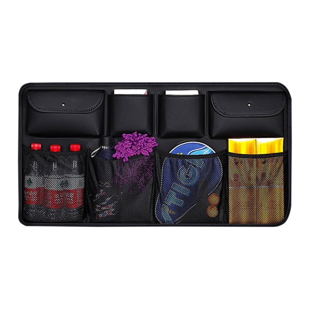 1-SOGA High Quality Leather Car Rear Back Seat Storage Bag Organizer Interior Accessories Black