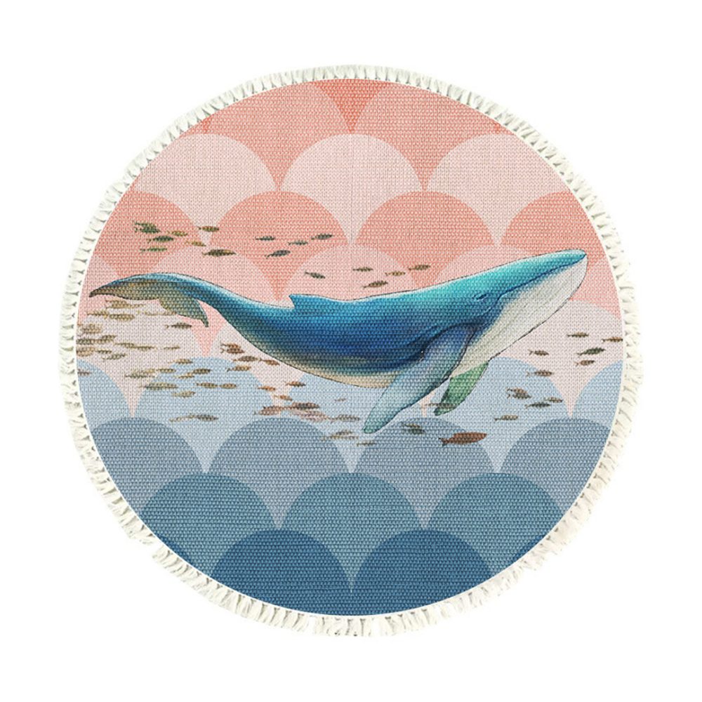 1-SOGA 120cm Round Tassels Shark Print Area Rugs