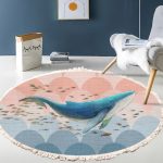 3-SOGA 120cm Round Tassels Shark Print Area Rugs