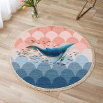 2-SOGA 2X 120cm Round Tassels Shark Print Area Rugs