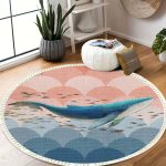 4-SOGA 2X 120cm Round Tassels Shark Print Area Rugs