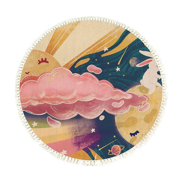 1-SOGA 120cm Round Tassels Carpet Sky Landscape Clouds Boho Circle Area Rugs