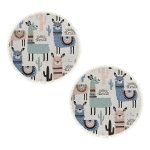 1-SOGA 2X 120cm Alpaca Cactus Pattern Rug Desert Animals Non-Slip Round Area Rugs for Living Room Dining Room