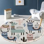 5-SOGA 2X 120cm Alpaca Cactus Pattern Rug Desert Animals Non-Slip Round Area Rugs for Living Room Dining Room