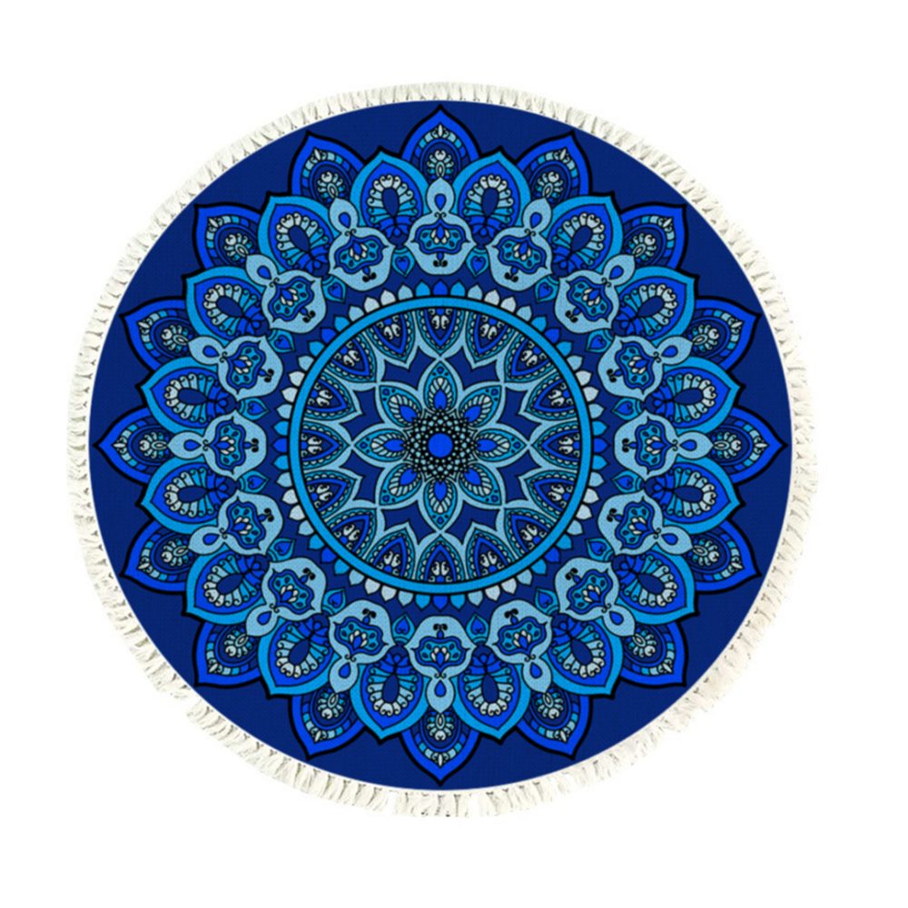 1-SOGA 90cm Blue Mandala Round Carpet for Living Room Bedroom Anti-slip Doormat