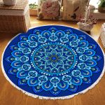 2-SOGA 90cm Blue Mandala Round Carpet for Living Room Bedroom Anti-slip Doormat