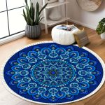 4-SOGA 90cm Blue Mandala Round Carpet for Living Room Bedroom Anti-slip Doormat