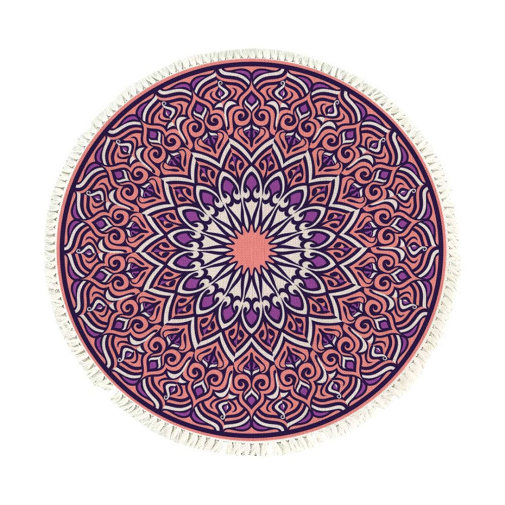 1-SOGA 90cm Purple Mandala Round Carpet for Living Room Bedroom Anti-slip Doormat 1-SOGA 90cm Purple Mandala Round Carpet for Living Room Bedroom Anti-slip Doormat