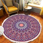 3-SOGA 90cm Purple Mandala Round Carpet for Living Room Bedroom Anti-slip Doormat