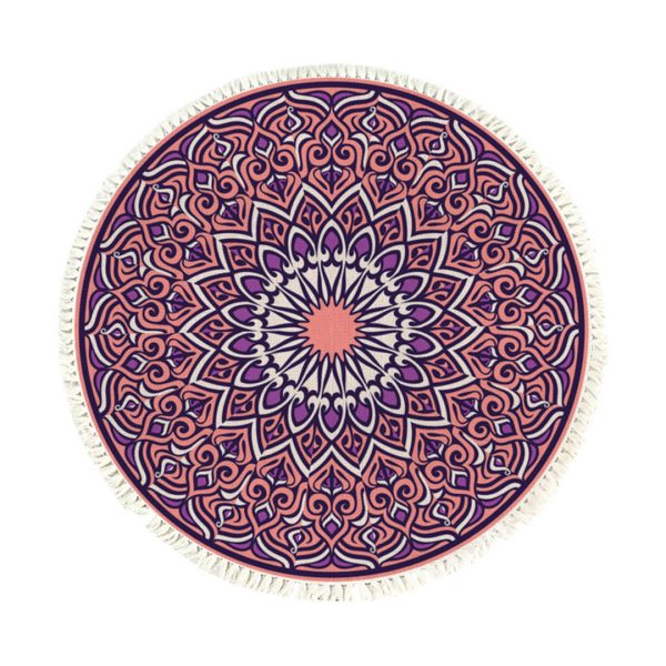 1-SOGA 90cm Purple Mandala Round Carpet for Living Room Bedroom Anti-slip Doormat