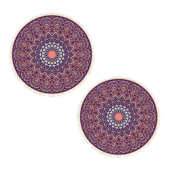 1-SOGA 2X 90cm Purple Mandala Round Carpet for Living Room Bedroom Anti-slip Doormat