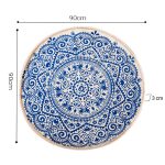 6-SOGA Blue Carpet Soft Linen Bohemian Non-Slip Floor Retro Minimalist Round Rug Home Decor with Tassels