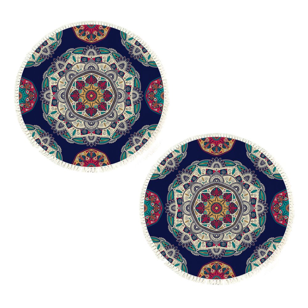 1-SOGA 2X 90cm Round Rug Bohemian Circle Area Rug with Bohemian Geometric Pattern