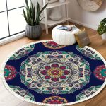 3-SOGA 2X 90cm Round Rug Bohemian Circle Area Rug with Bohemian Geometric Pattern