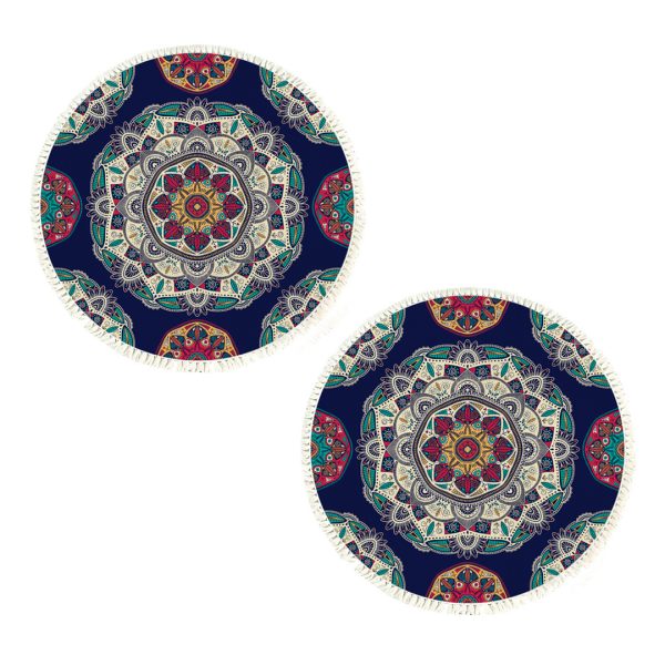 1-SOGA 2X 90cm Round Rug Bohemian Circle Area Rug with Bohemian Geometric Pattern