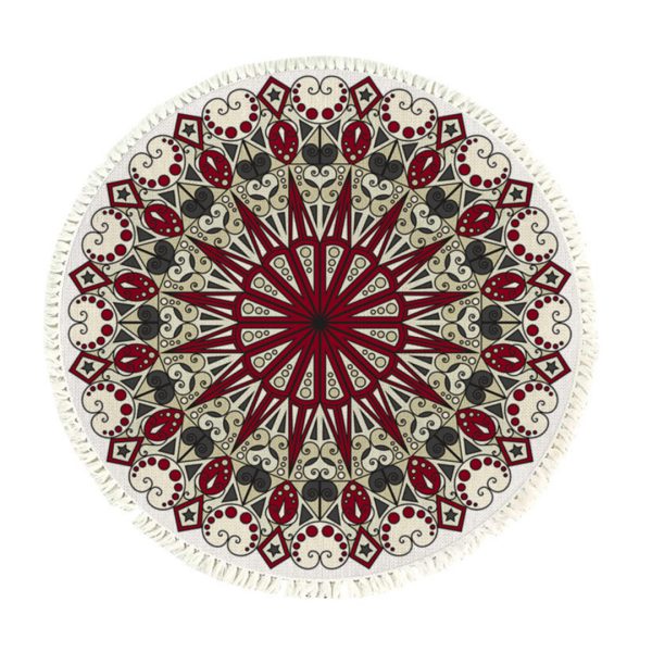 1-SOGA 120cm Mandala Modern Ethnic Tassel Print Anti-slip Doormat