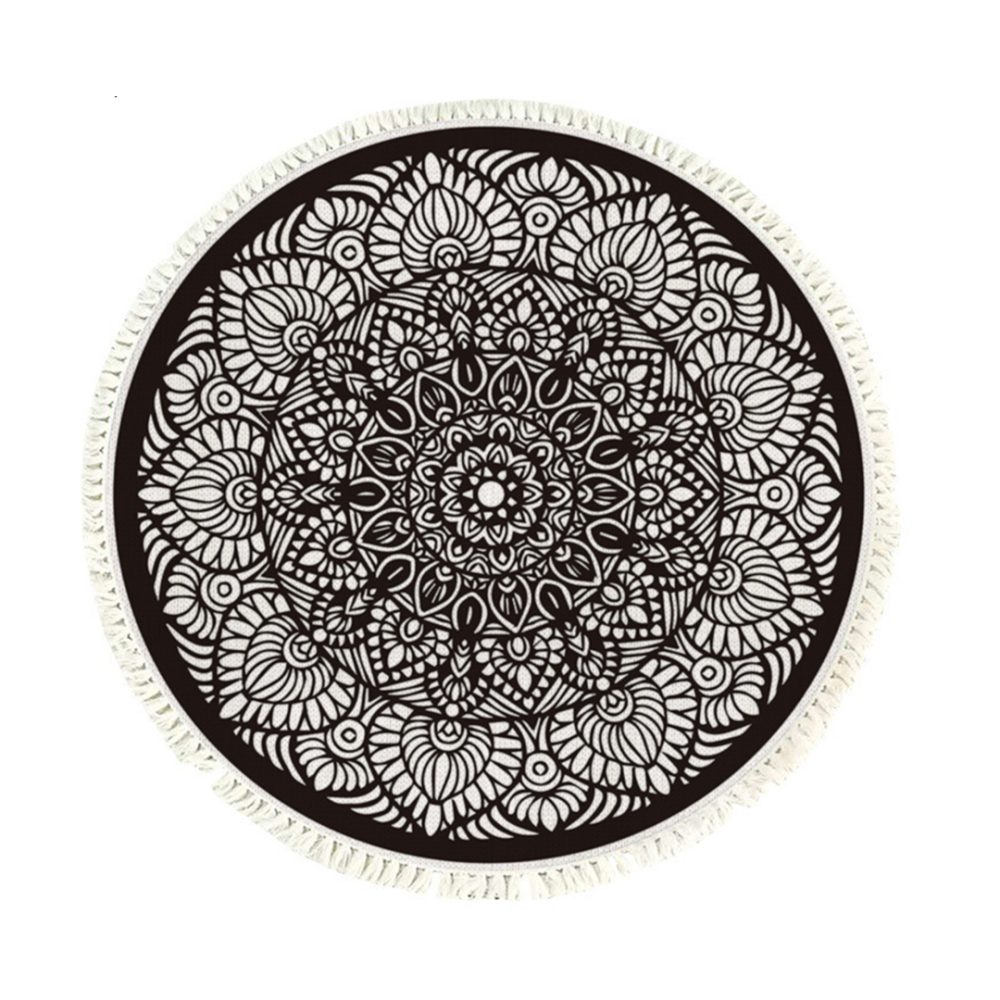 1-SOGA 120cm Mandala Modern Ethnic Tassel Print Anti-slip Doormat