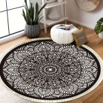 4-SOGA 120cm Mandala Modern Ethnic Tassel Print Anti-slip Doormat