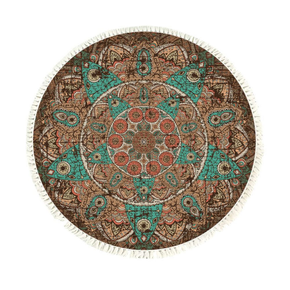 1-SOGA 90cm Mandala Round Area Thick Anti-slip Doormat
