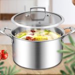 8-SOGA 2X 22cm Stainless Steel Soup Pot Stock Cooking Stockpot Heavy Duty Thick Bottom with Glass Lid