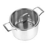 4-SOGA 2X 26cm Stainless Steel Soup Pot Stock Cooking Stockpot Heavy Duty Thick Bottom with Glass Lid