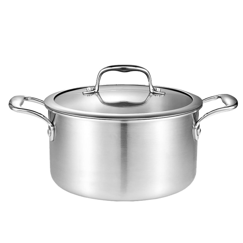 1-SOGA 28cm Stainless Steel Soup Pot Stock Cooking Stockpot Heavy Duty Thick Bottom with Glass Lid