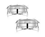 1-SOGA 2X Stainless Steel Rectangular Chafing Dish Tray Buffet Cater Food Warmer Chafer with Top Lid