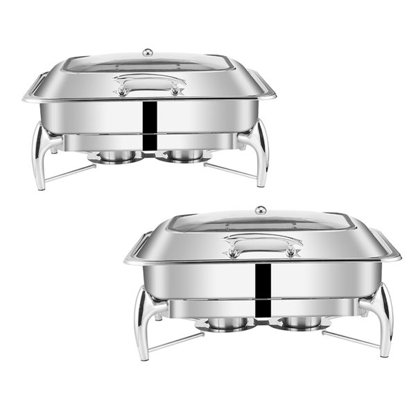 1-SOGA 2X Stainless Steel Rectangular Chafing Dish Tray Buffet Cater Food Warmer Chafer with Top Lid