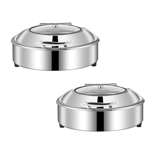 1-SOGA 2X Stainless Steel Round Chafing Dish Tray Buffet Cater Food Warmer Chafer with Top Lid