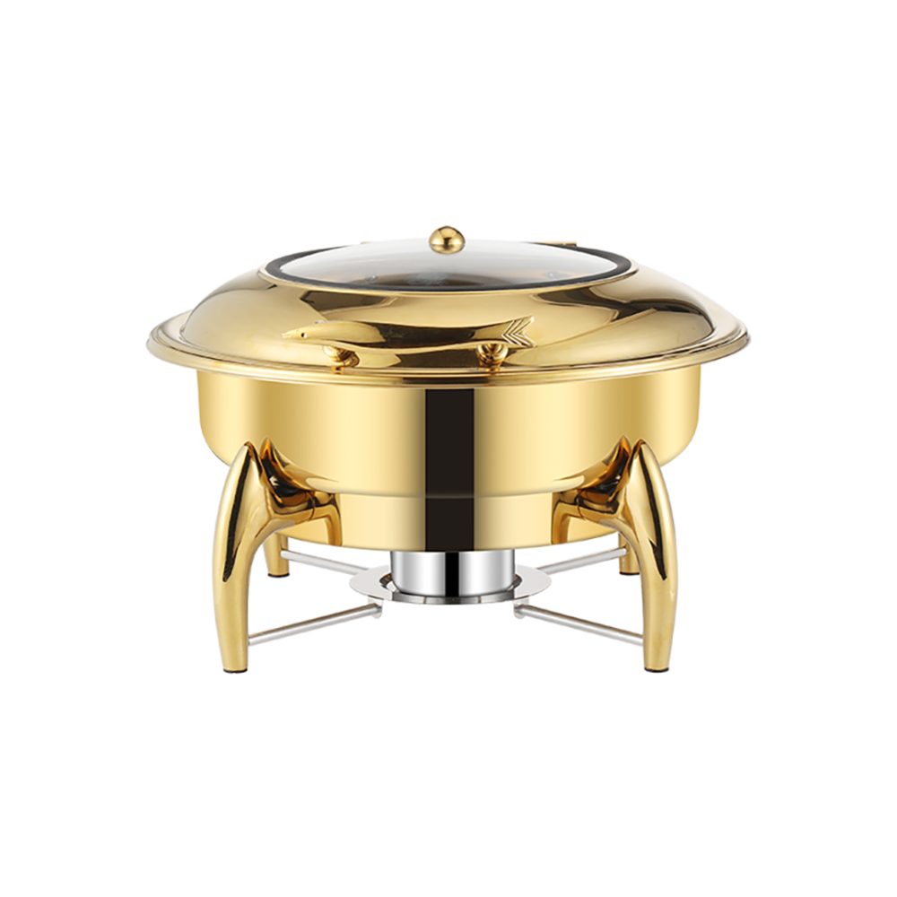 1-SOGA Gold Plated Stainless Steel Round Chafing Dish Tray Buffet Cater Food Warmer Chafer with Top Lid